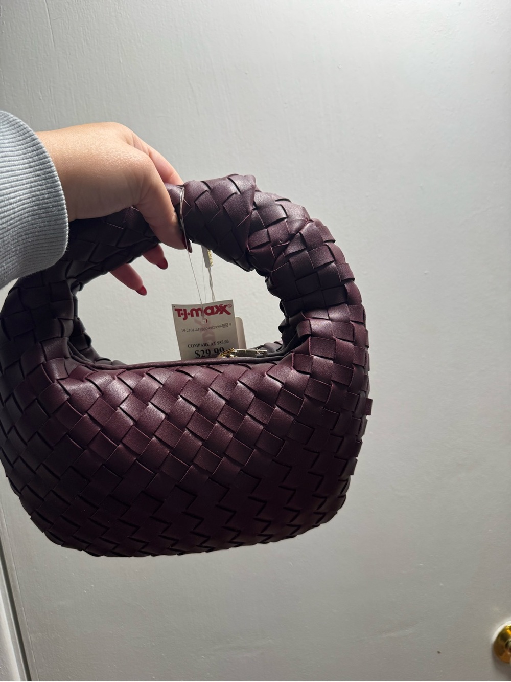 Woven Mini Hobo Bag in Deep Plum